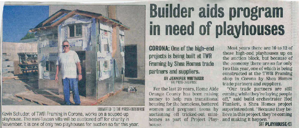 Newspaper clipping - Builder aids program in need of playhouses